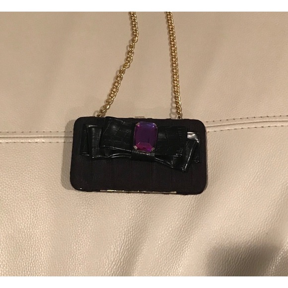 Small black rhinestone clutch w/ gold strap - Picture 2 of 4